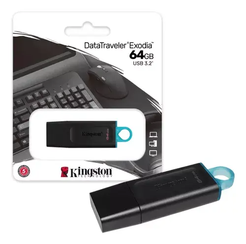 [Litro] USB KINGSTON 64 GB  GEN 1 EXODIA BLACK TEAL 