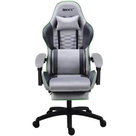 [Unidad] SILLA GAMER BROCS GRIS/NEGRO PESPALDO RECINABLE, APOYA PIES 