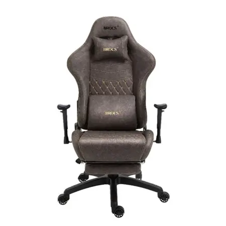 BROCS, Silla Gamer BR6689SN, Café, Respaldo reclinable con apoya pies, BR6689SC